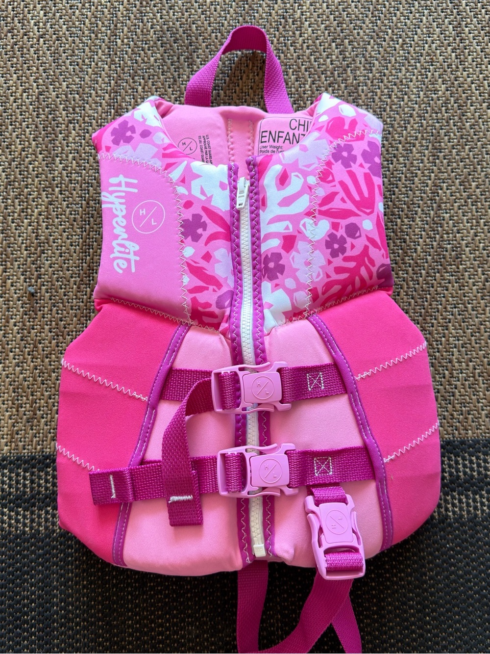 Hyperlite Pink Kids Life Jacket Water Vest Full Zip Adjustable 33-55 Pounds